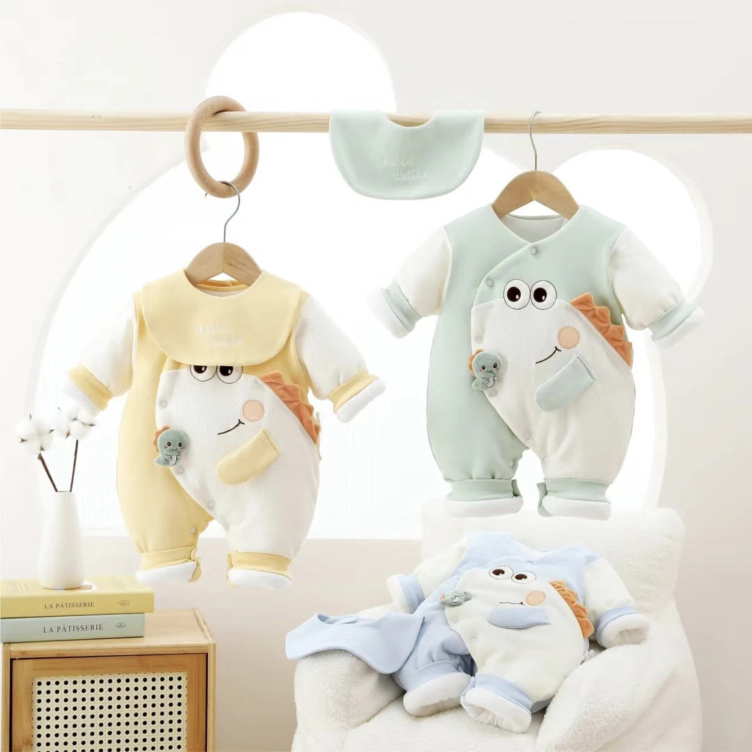 新生儿连体衣冬季纯棉加厚加棉婴儿衣服宝宝蝴蝶衣0-3个月萌宠龙