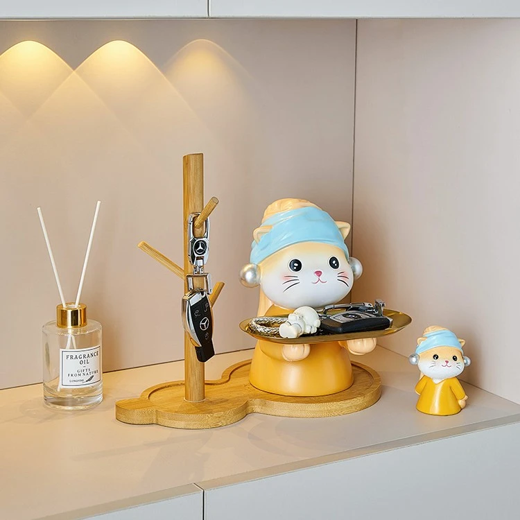 翻旧事艺术猫托盘玄关钥匙收纳摆件客厅进门装饰乔迁新居搬家礼物