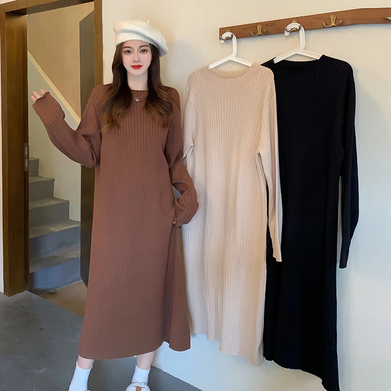 71238#2024春新款胖mm大码女百搭宽松藏肉洋气显瘦毛衣连衣裙
