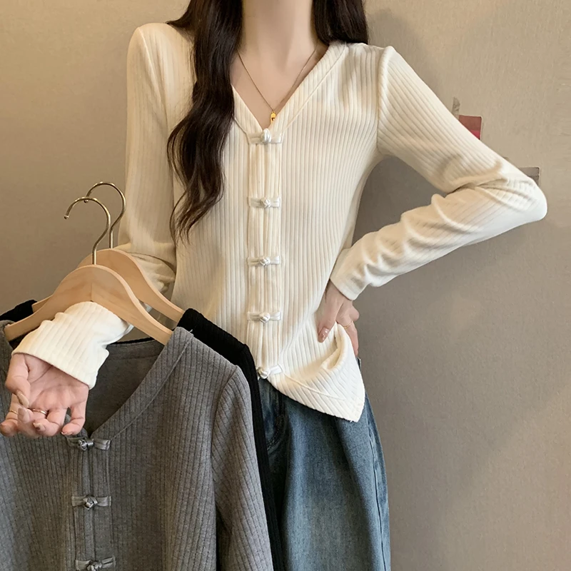 18402#春季新款胖mm大码女新中式修身显瘦内搭加厚打底T恤上衣