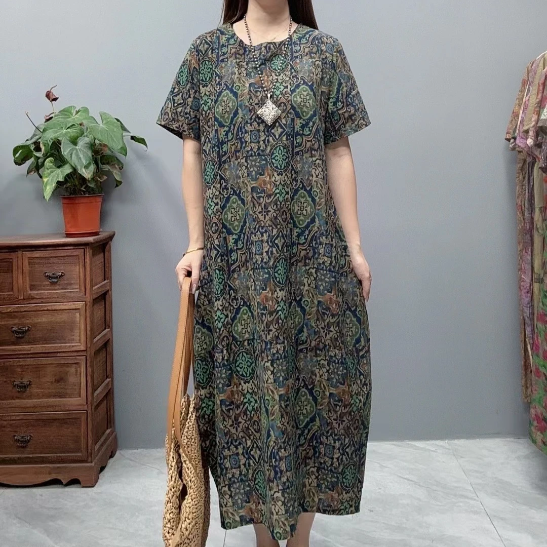 3179夏季新款显瘦气质时尚印花洋气大花复古丁达尔穿搭女装连衣裙