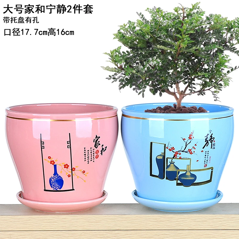 花盆陶瓷君子兰盆带托盘肉肉家用创意个性简约大号绿萝小多肉花盆
