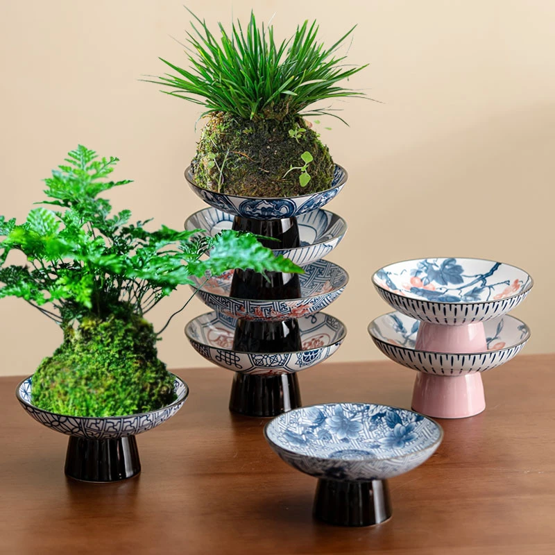 苔藓球底盘花盆室内日式桌面禅意装饰花器水培陶瓷底碟水养花盆