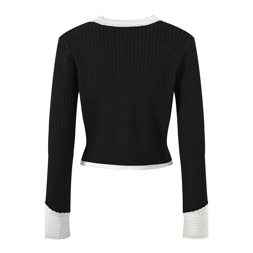 <猪猪出品>早秋上新黑白针织衫香风针织衫法式秋冬珍珠外套