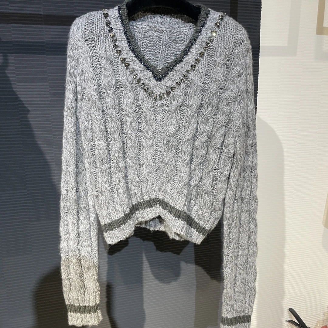<猪猪出品>秋冬上新粗针针织衫长袖百搭打底镂空羊毛火山灰色180
