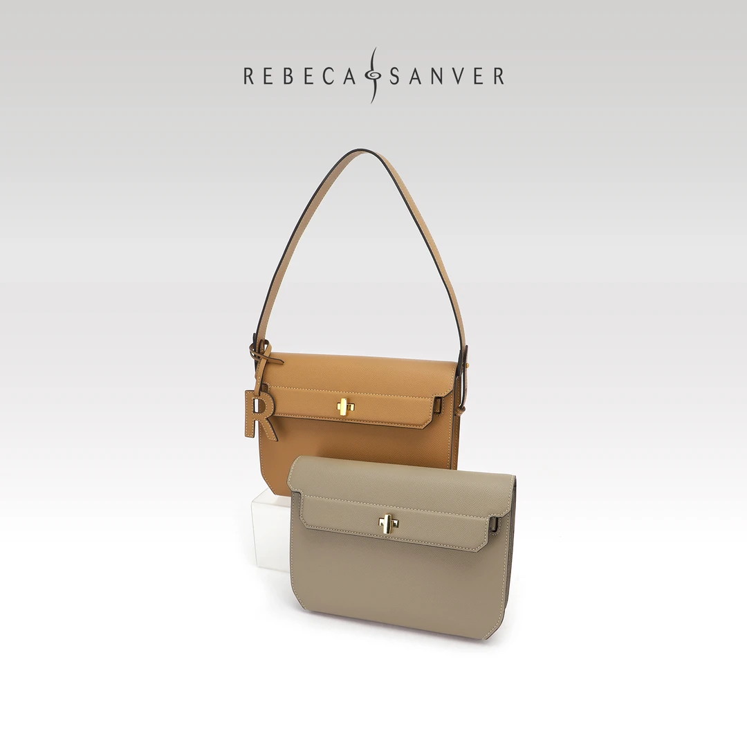 全新未使用  REBECA SANVER/复古凯莉包通勤牛皮邮差包轻奢