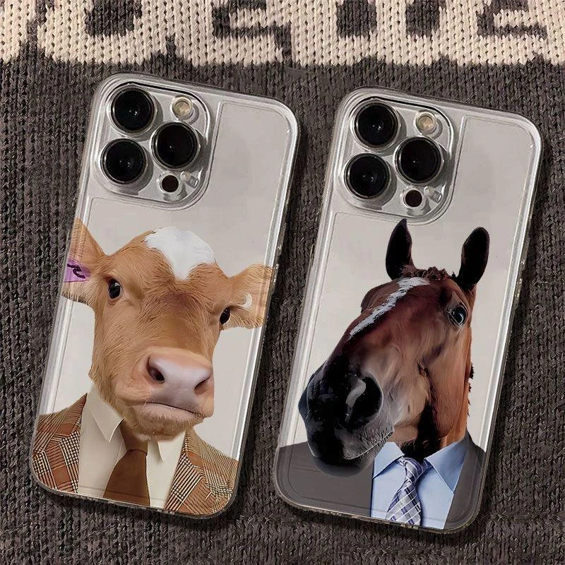 搞怪牛马适用苹果16手机壳华为荣耀全包VIVO小米OPPO防摔一加全包