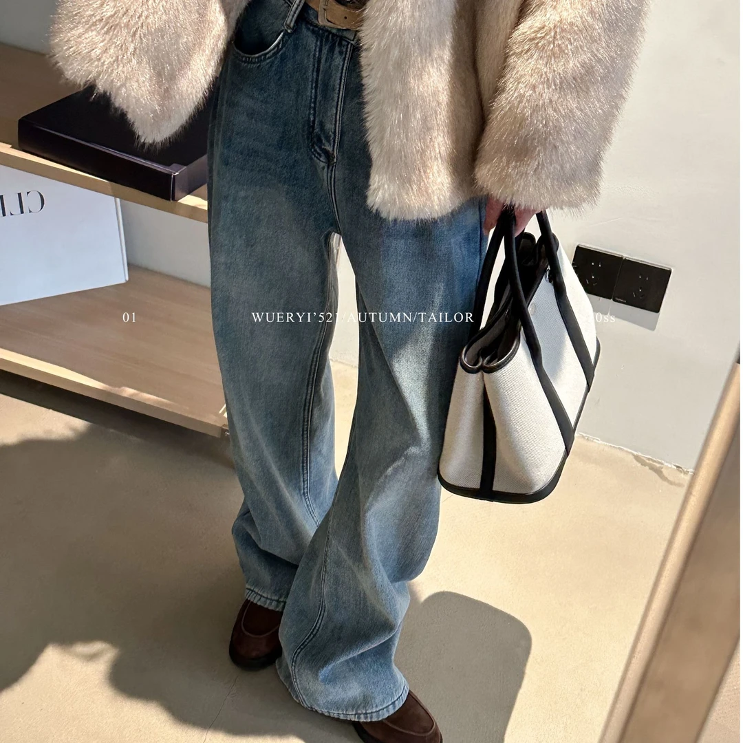 WUERYI-简约百搭小直筒休闲牛仔裤显瘦