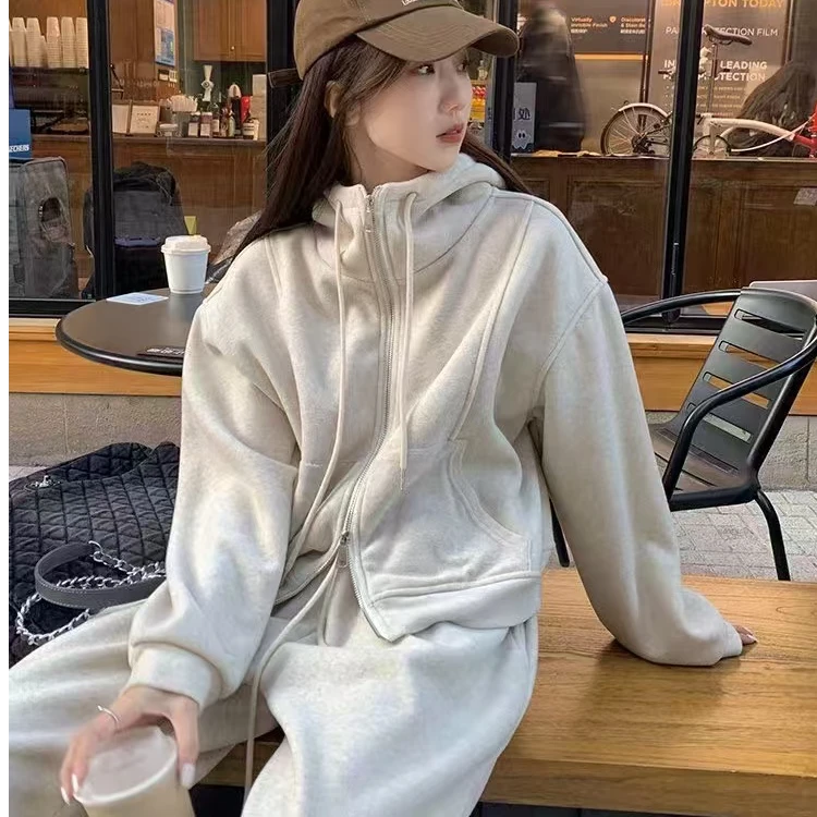 【玲子家】2024冬季卫衣开衫加绒加厚连帽外套8809