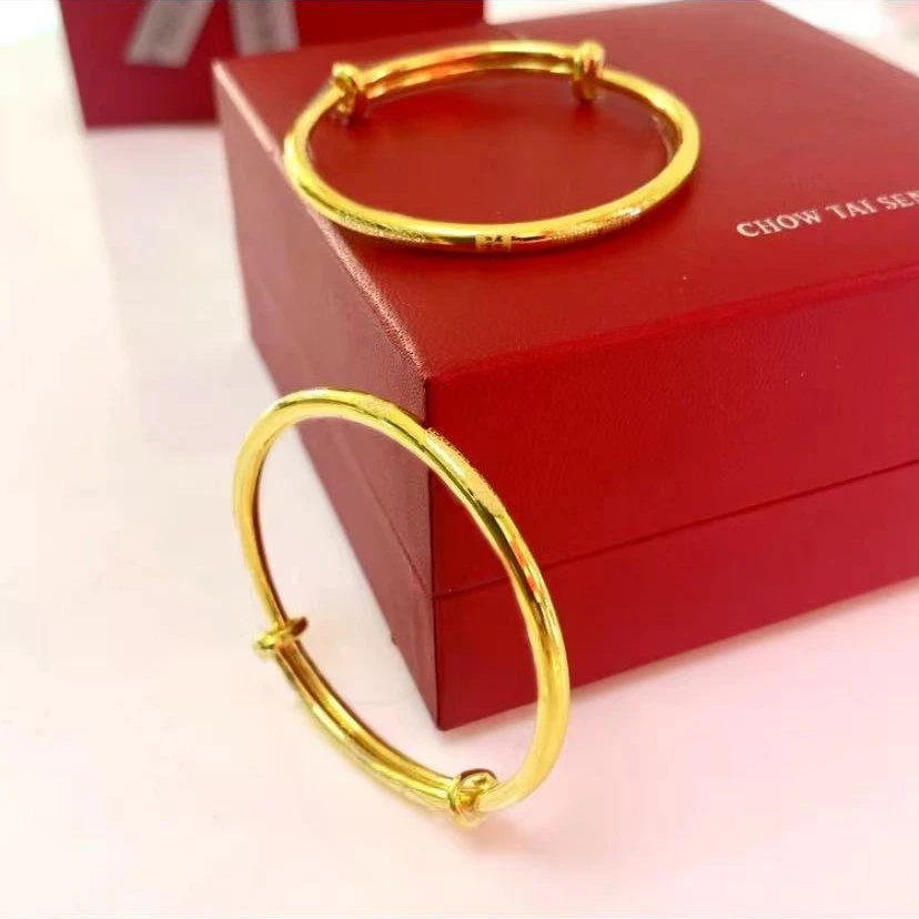 Chow Tai Seng/周大生足金宝宝手镯素圈磨砂传承光面经典对镯哑光