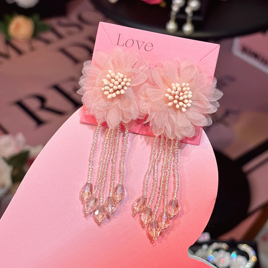 铜合金耳饰 若嫣】花朵长款流苏耳环时尚个性设计感耳钉优雅高级感
