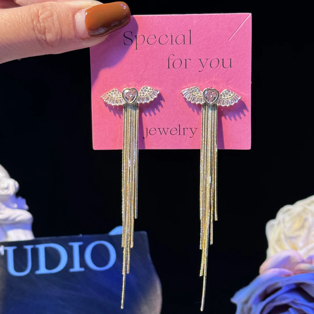 铜合金耳饰 落絮】超仙翅膀轻奢时尚长款流苏耳环个性精致洋气耳钉