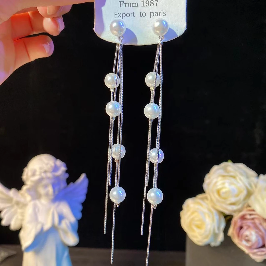铜合金耳饰 誓言】轻奢两戴超仙简约长款珠珠流苏耳环气质时尚耳钉