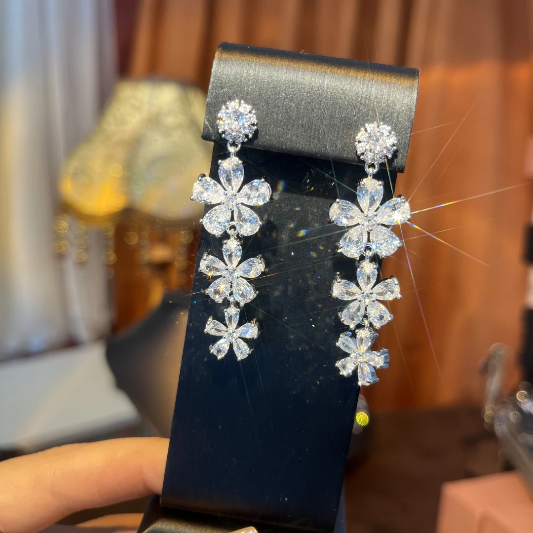 铜合金耳饰 浅意】闪钻重工耳环满天星仙女流苏轻奢时尚高级感耳坠