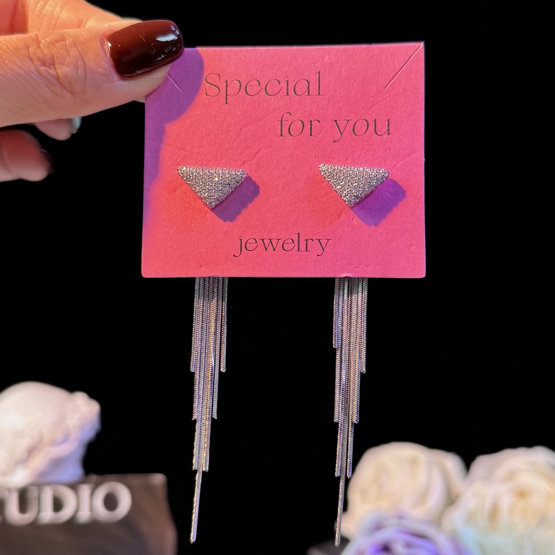 铜合金耳饰 语意】简约时尚三角形耳钉轻奢气质长款流苏耳环两戴女