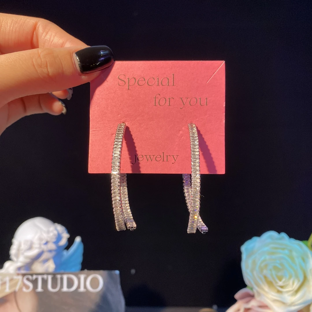 铜合金耳饰 晓曼】个性简约两戴长款耳坠满钻精致锆石耳环轻奢时尚