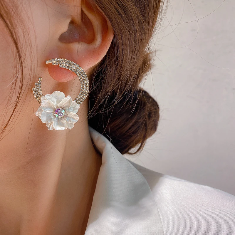 铜合金耳饰 夕陌】花朵耳环气质耳饰小众设计感高级夸张轻奢耳钉女