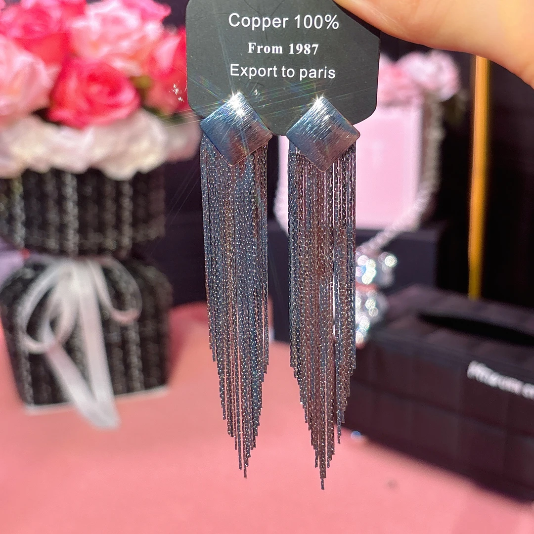 铜合金耳饰 怡然】个性大气几何菱形流苏耳环金属风简约时尚耳钉女