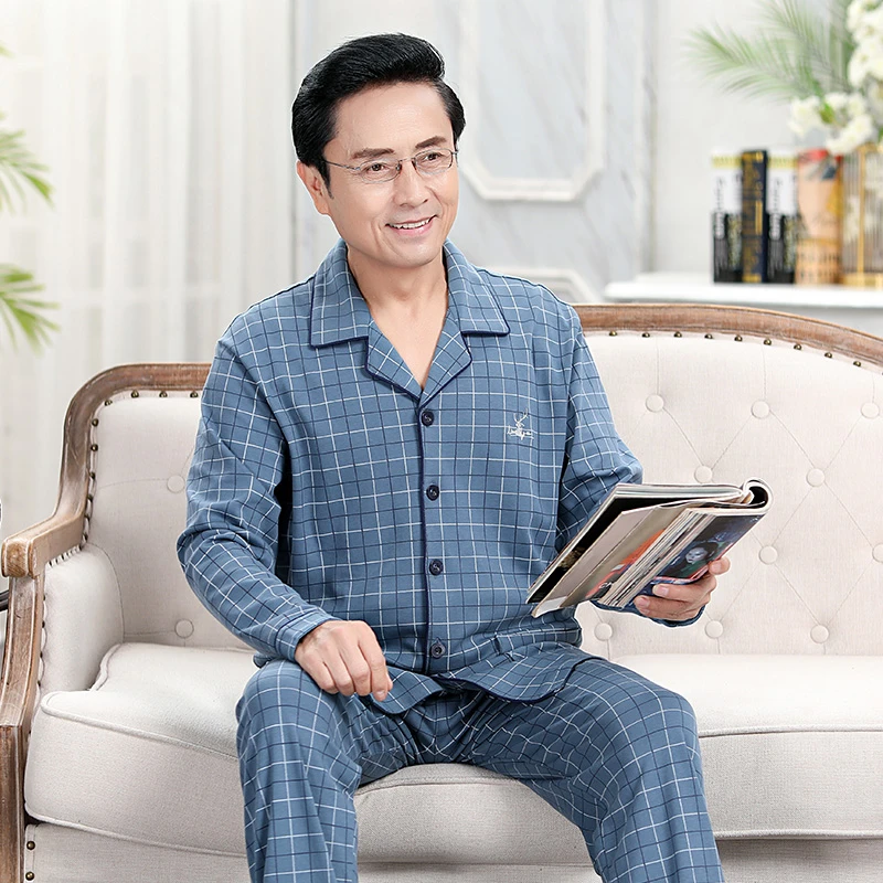 中老年男士睡衣男春秋季2023年新款大码纯棉长袖夏天爸爸家居服
