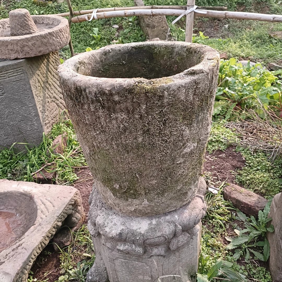 庭院摆件石雕落地摆件石花盆，流水摆件1个