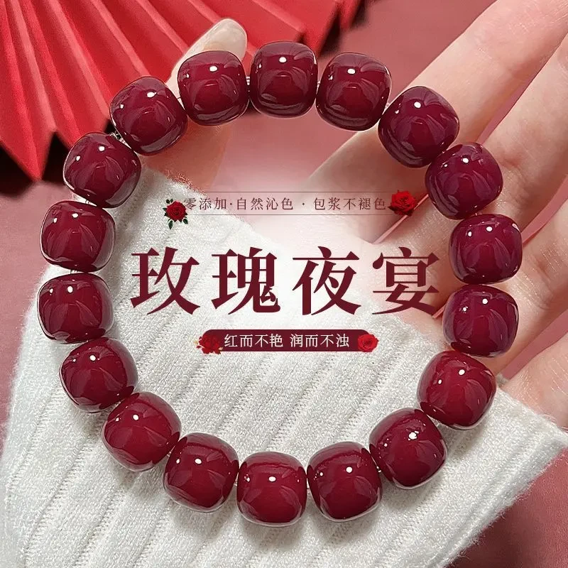 菩提手串新中式盘玩菩提子文玩手串女沙沙供菩提根手串红色单圈