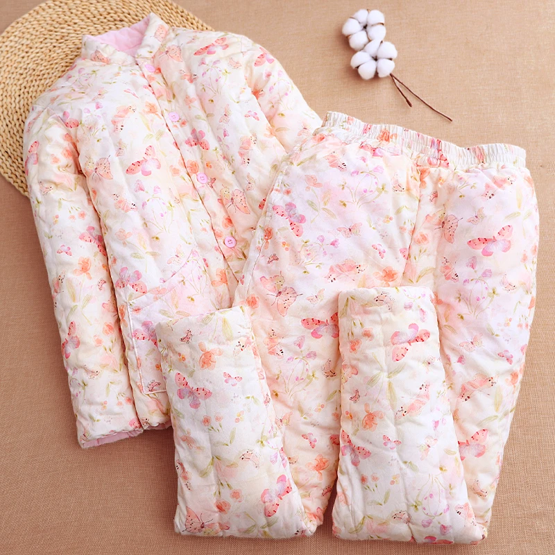 纯棉花手工棉袄棉裤套装女士成人款棉衣妈妈外穿加厚内胆保暖冬季