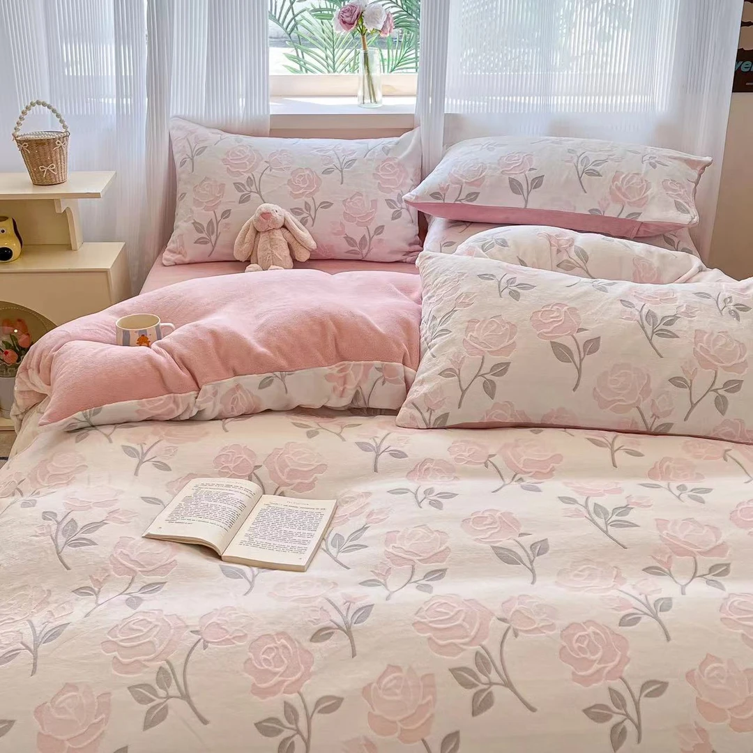 【2024秋冬-觅恋】亲肤牛奶绒四件套加厚印花小清新被套床单套件