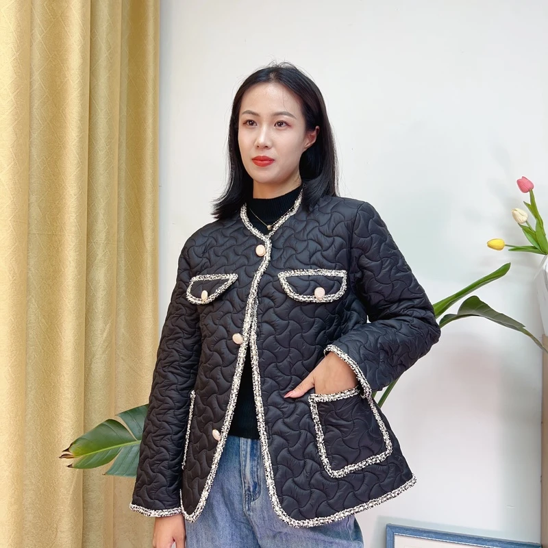 2024新款高级感小众时尚减龄石头小香风冬季棉服外套薄款保暖韩版