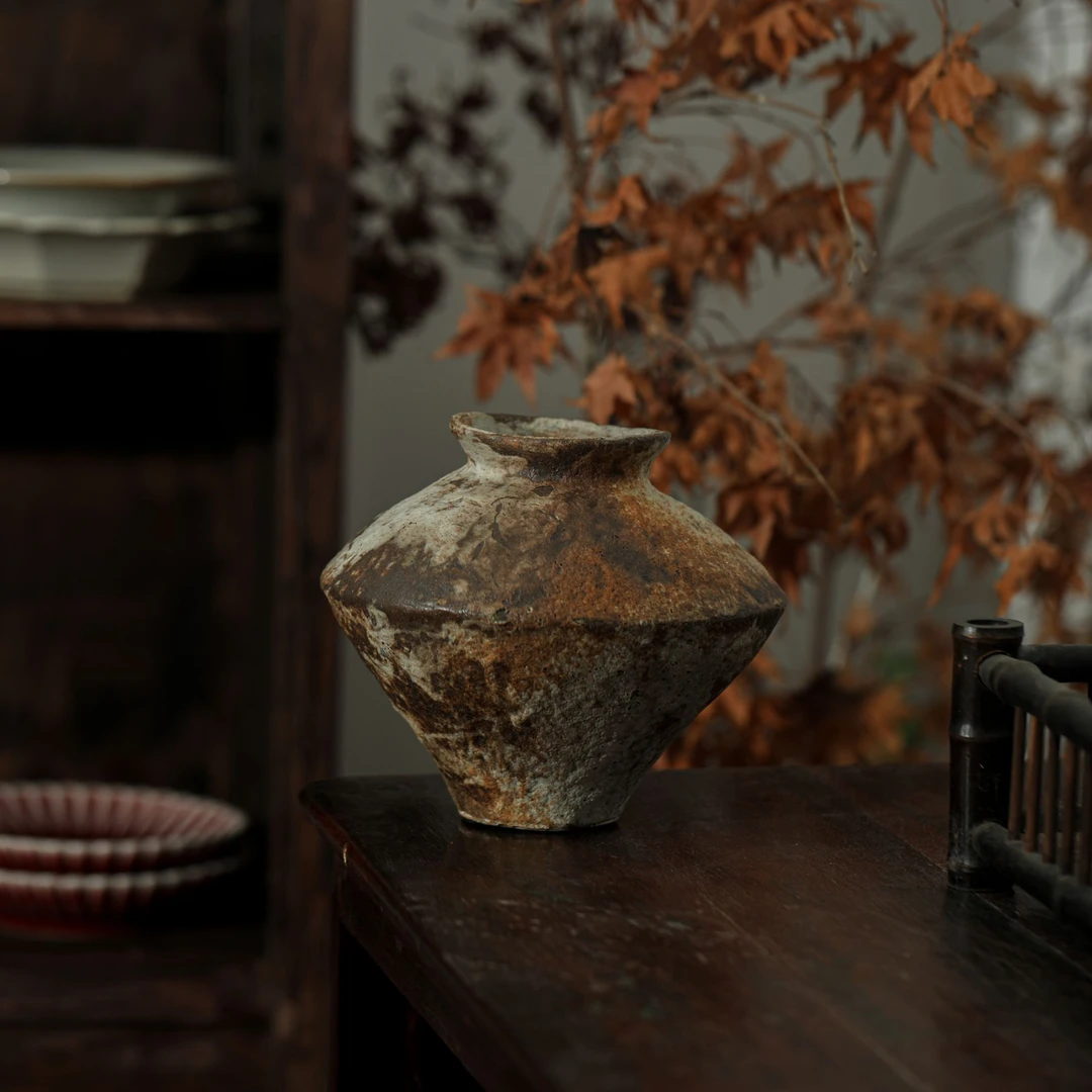 【爆款】新款粗陶花瓶摆件客厅花瓶新中式插花水培复古景德镇陶瓷