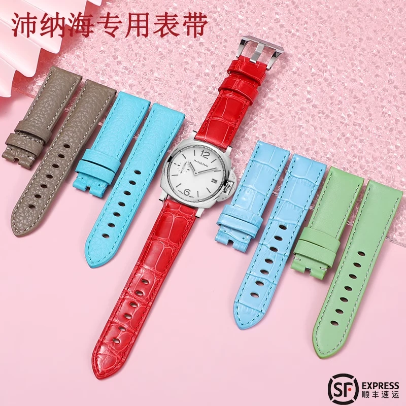 适配沛纳海441皮表带24mm沛纳海原装材质皮表带疯马皮复古皮表带