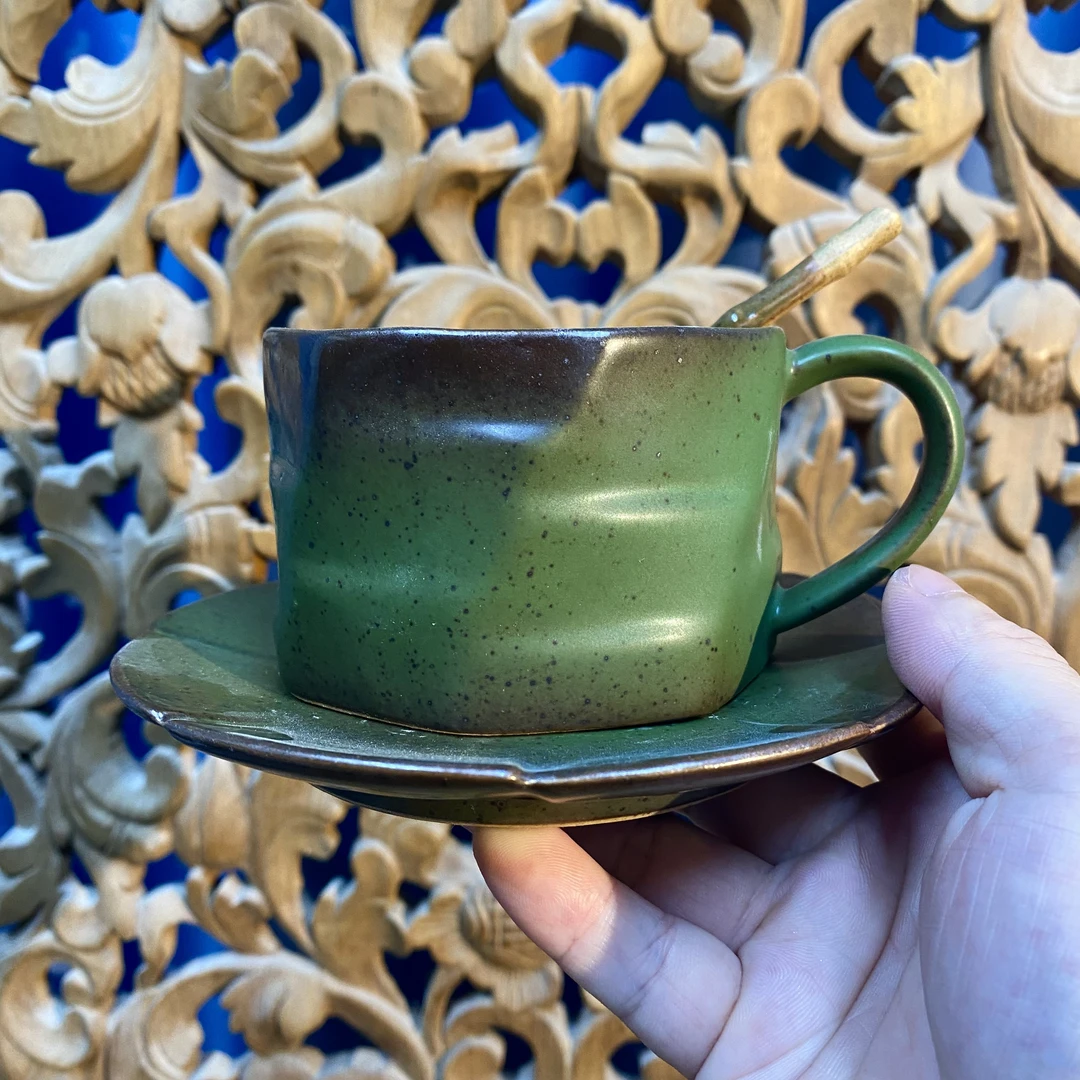 复古绿节节高咖啡杯三件套