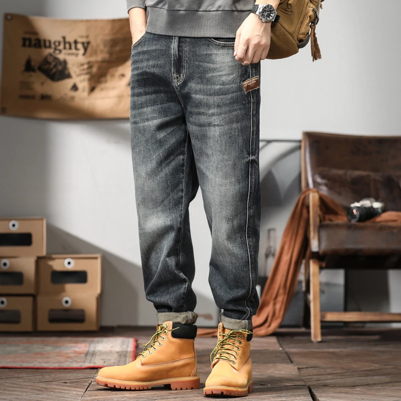 2023新款弹力牛仔裤男直筒宽松复古休闲裤子潮流青年大码男装长裤
