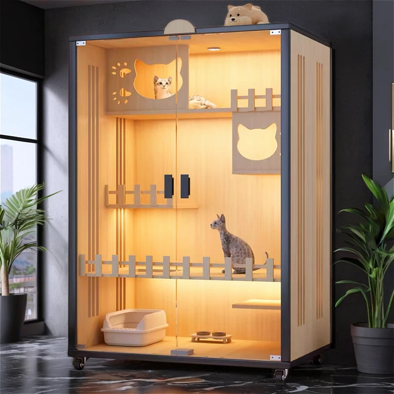 猫别墅猫爬架豪华猫屋家用超大自由空间透气环保玻璃房子空间猫笼