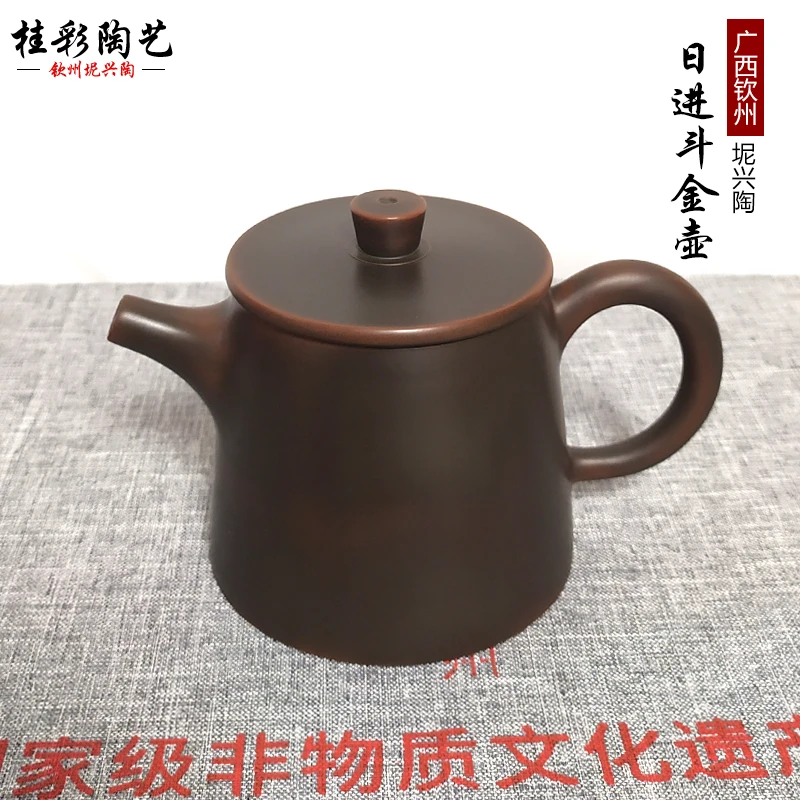 广西钦州坭兴陶茶壶斗金壶直筒壶纯手工原矿紫泥工艺茶壶茶具