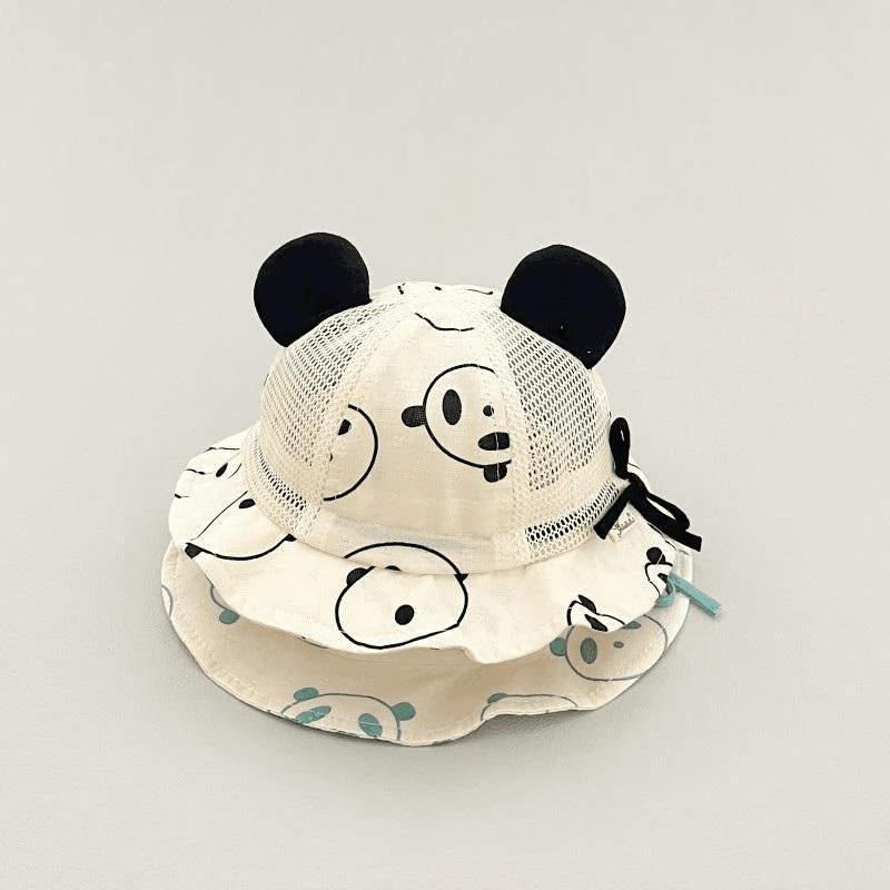 婴儿遮阳帽夏天透气男童渔夫帽可爱熊猫宝宝防晒帽薄款女童太阳帽