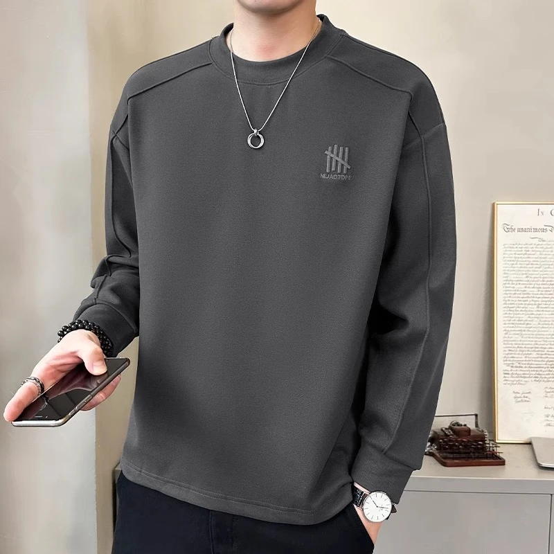 男士卫衣春秋款2025新款圆领双面德绒打底衫男款内搭长袖t恤春季