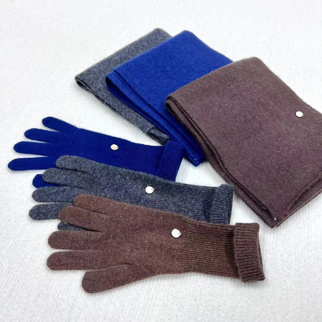 出口韩国纯羊绒手套围巾高级轻奢山羊绒超细腻超柔软保暖围巾手套