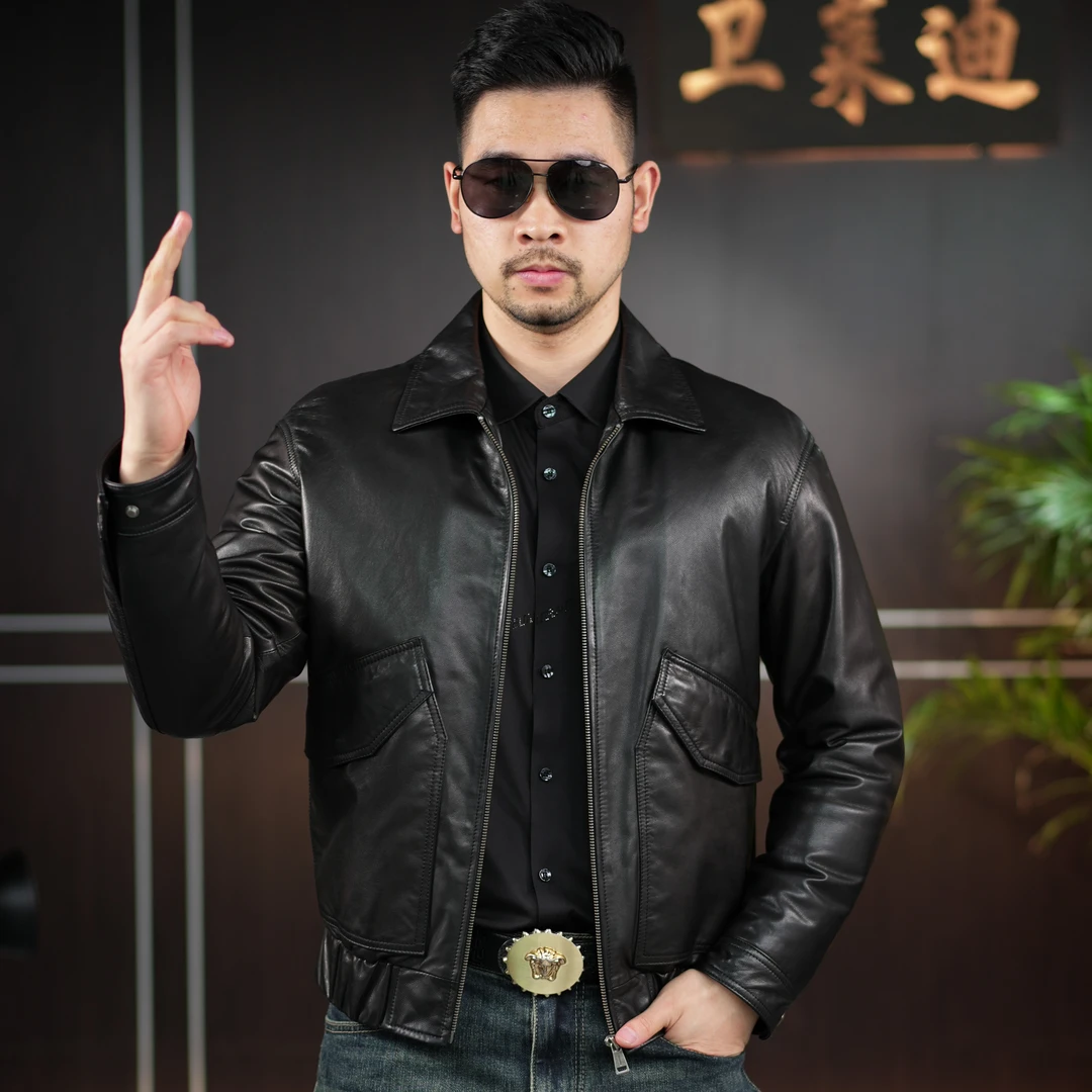 春秋单款28828 时尚男士真皮皮衣皮夹克 春季休闲 外套 山羊皮