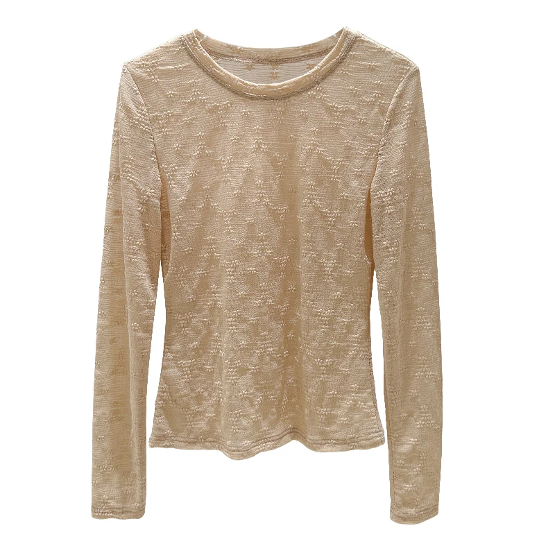 安安家蕾丝打底衫秋季长袖修身显瘦新款时尚洋气百搭女装内搭毛衣