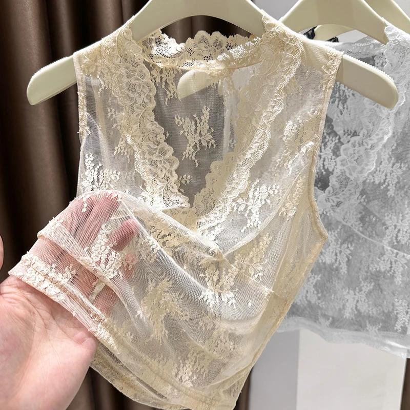 镂空蕾丝假领子百搭女时尚洋气内搭假衣领无袖背心高档网纱上衣