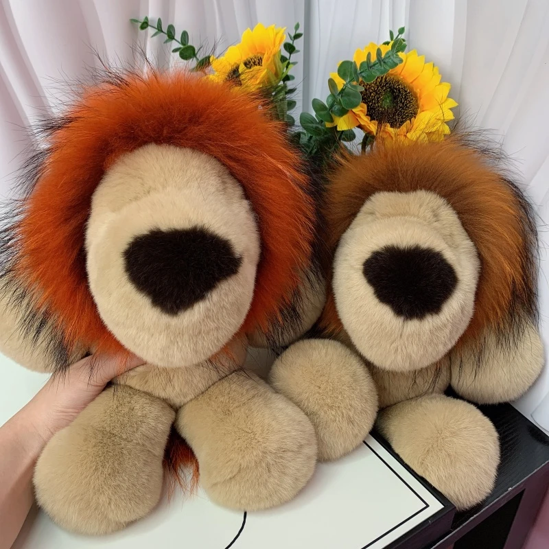 真獭兔毛大狮子玩偶高档霸气皮草挂件抱枕生日礼物公仔毛绒玩具女