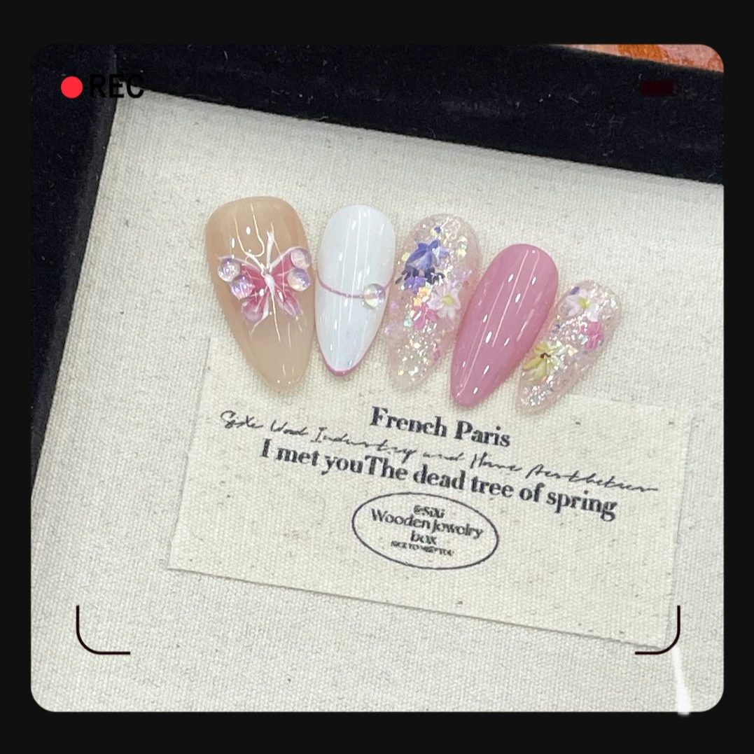 【紫藤】蝴蝶花朵纯手工穿戴甲定制可拆卸纯欲美甲