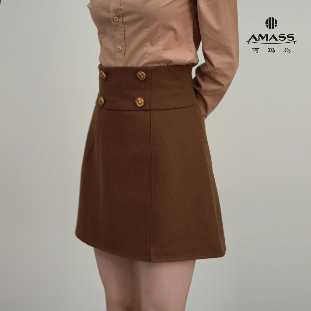 阿玛施AMASS·新款美拉德风高腰双排扣A型裤裙5200373