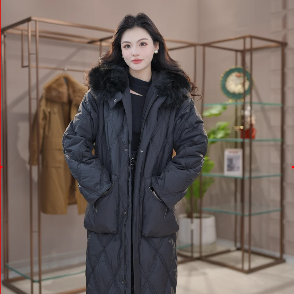 AMASS/阿玛施秋冬休闲中长款拉链口袋连帽领绗缝棉服外套5400834