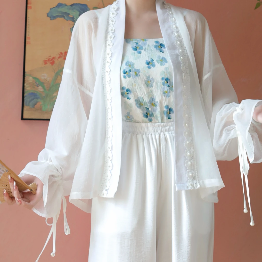 微瑕款！花苞袖星光纱汉服改良对襟短衫白色百搭薄款 不支持七天