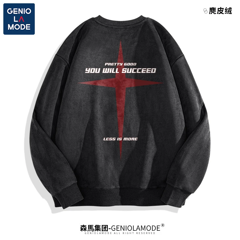 森馬集团GENIOLAMODE麂皮绒外套男美式高街男生hiphop潮牌卫衣秋
