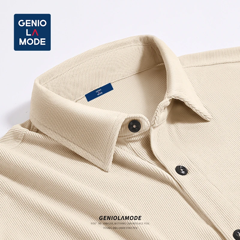 GENIOLAMODE灯芯绒衬衫男秋季美式通勤风长袖开衫宽松工装外套潮
