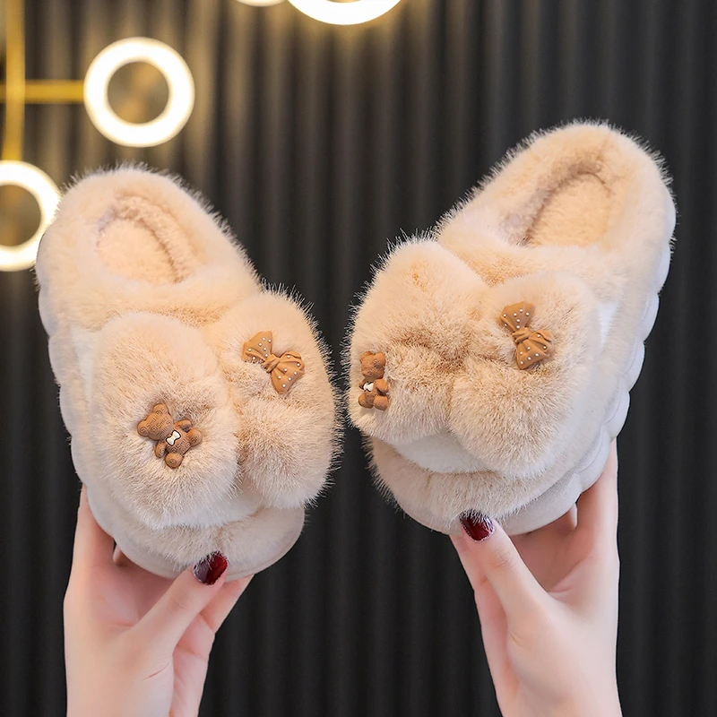 儿童棉拖鞋冬季女童公主毛绒室内居家防滑保暖小女孩包跟毛毛棉鞋