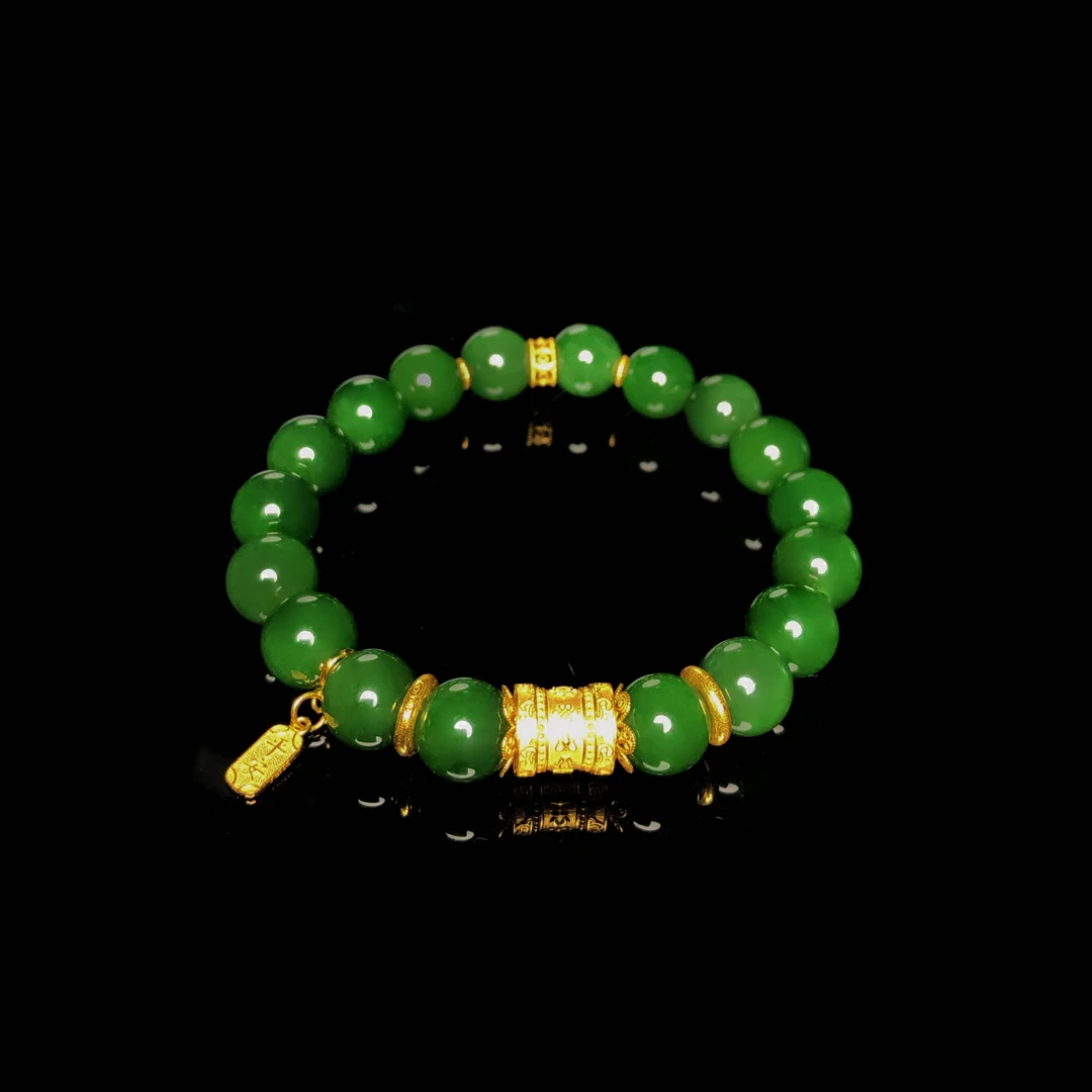 俄料七号矿菠菜绿18K金单圈手串HTK161