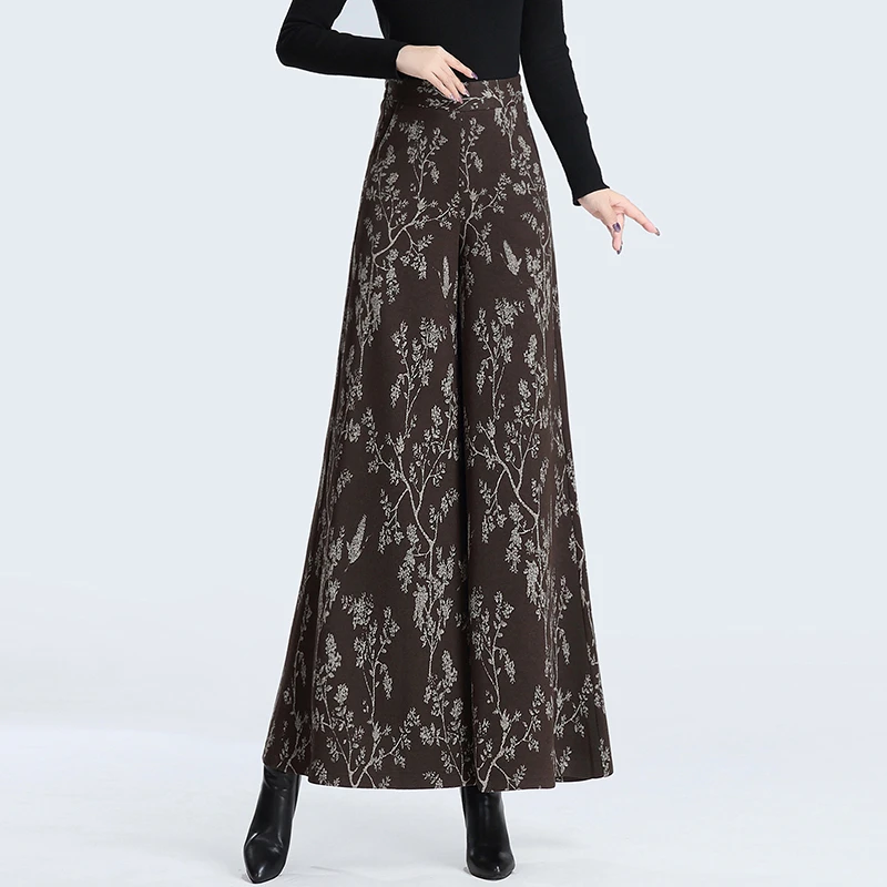 提花毛呢阔腿裤裙裤2025新款秋冬垂坠感厚款长裤子高腰休闲裤女裤